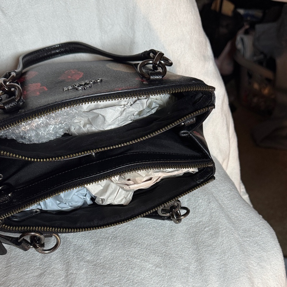 Coach Black and Red Floral Satchel - Picture 7 of 8